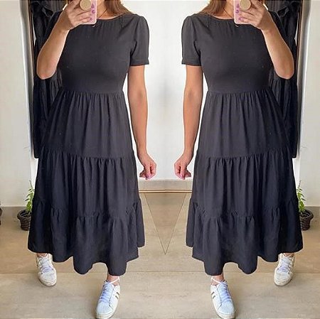 vestido longuete com manga