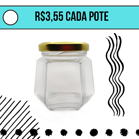 Pote Sextavado 230 ML - Caixa de 24 unidades c/ Tampas