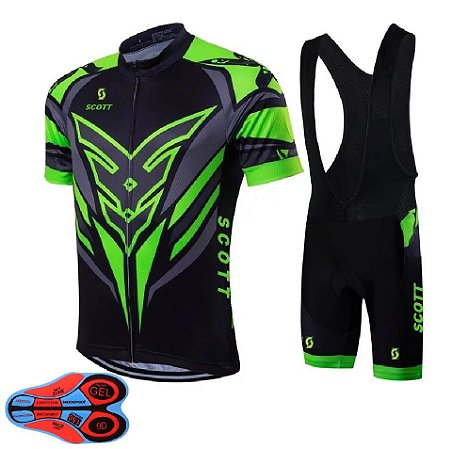 Conjunto de Ciclismo Scott Bretelle e Camisa com Zíper Full 3 Bolsos