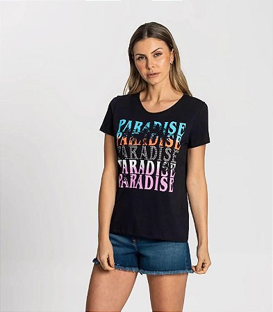 T-shirt com Estampa Feminina Rovitex Preto