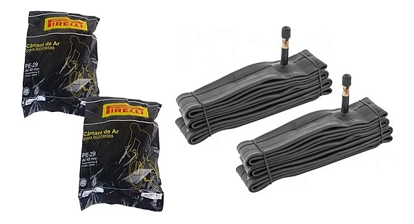 Par de Câmaras de Ar Bicicleta Aro 29 Pirelli Bico Grosso 48mm Válvula Schrader