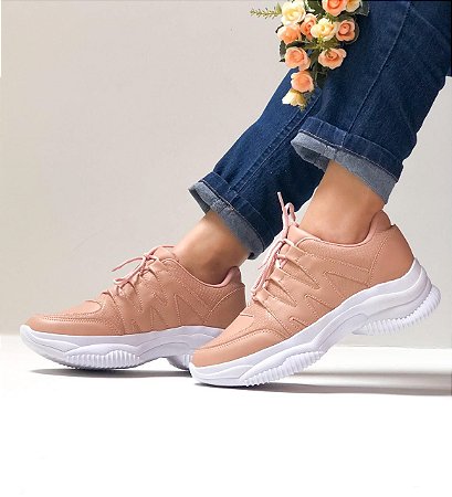 Tênis Feminino Solado Alto Bege - Anellis Calçados