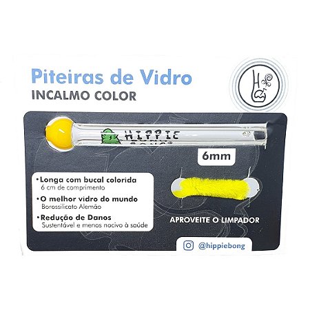 Piteira de Vidro Longa Hippie Bong Incalmo Color 6mm C/ Bucal - Unidade