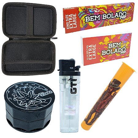 Kit Pren Completo com Seda, Piteira, Tubo, Dichavador e Case