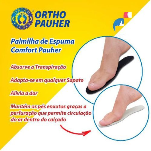 PALMILHA DE ESPUMA CONFORTPAUHER 37/38 PRETA ORTHO PAUHER
