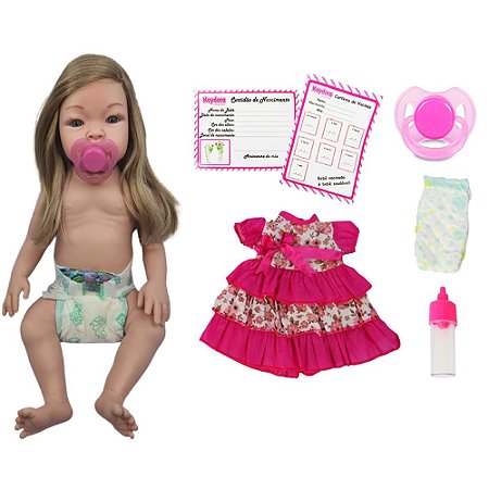 Boneca Bebê Reborn Vinil Siliconada Loira Cabelo Longo