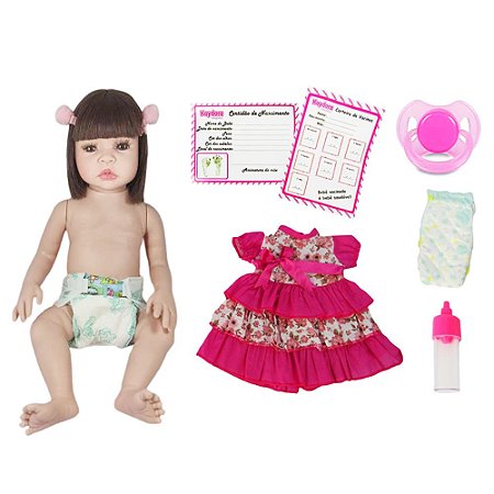 Boneca Bebê Reborn Corpo Vinil Castanho Acessórios Kaydora