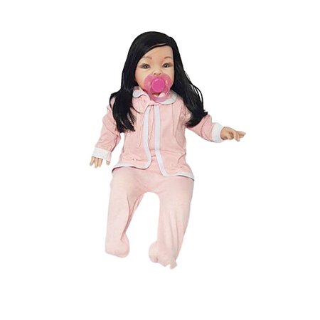 Bebê Tipo Reborn Menina Morena Cabelo Longo