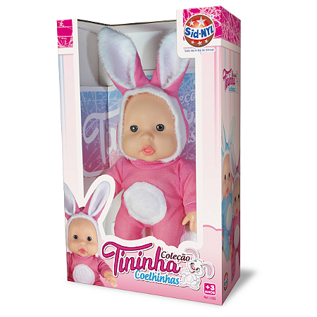 Boneca Tininha Coelhinha Rosa Brinquedo Infantil
