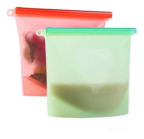 Saco Porta Alimentos Reutilizável Silicone Bpa Free - Kit Com 2 Unidades