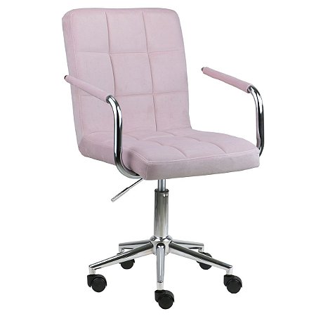 Cadeira Canadá Rosa Claro em Suede Base Estrela Cromada com Rodízio