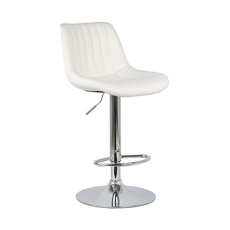 Banqueta Lille Branca em PU com Encosto Base Disco Altura Regulável