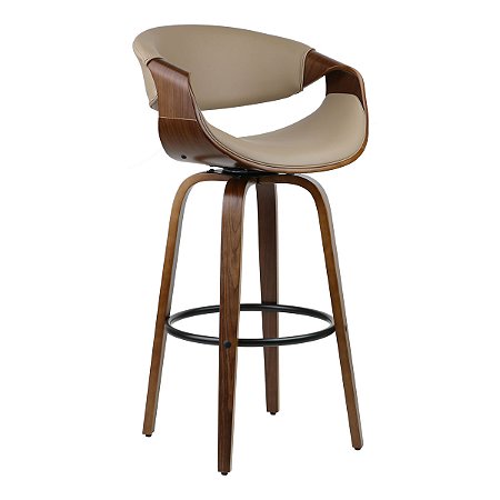 Banqueta Grife (Nicole) de Luxo Nude Base Madeira Altura 68 cm