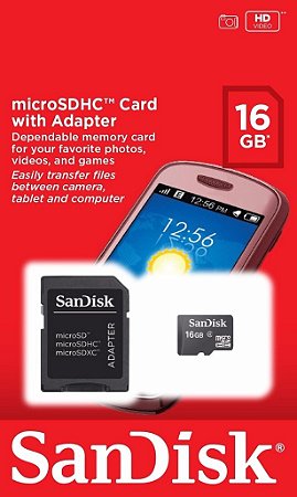 Cartão De Memória Micro Sd Sandisk - 16gb
