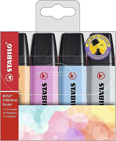 Pincel Marca texto 4 cores pastel sortidas Boss, 70/4-3 76.4701, Stabilo - BT 1 UN