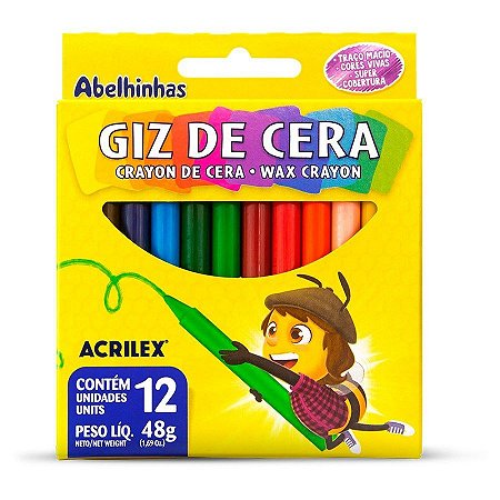 Giz de Cera Fino 12 Cores 48 g - Acrilex