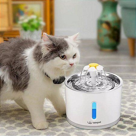 Bebedouro Fonte Água Pet Elétrico Gato Cachorro Dispenser Filtro Silencioso LED 2,4L