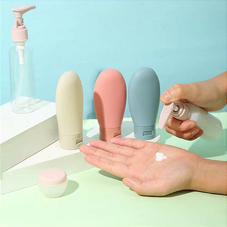 Kit Viagem 10 Peças Frasco Pote Spray Higiene Pessoal Shampoo Creme Hidratante