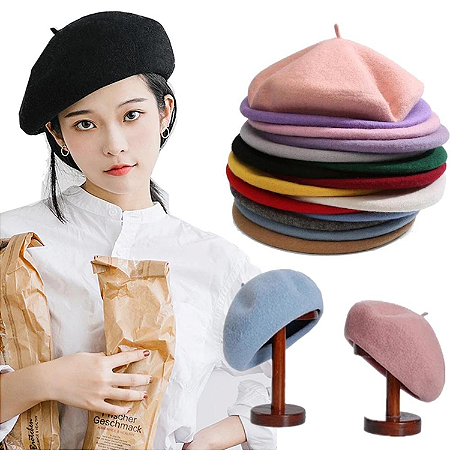 Chapéu Boina Francesa Feltro Colorida Elegante Vintage Quente Estilo Artista