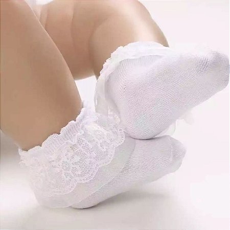 Meia Fofa de Renda Infantil para Menina Princesa Batizado 1 Par