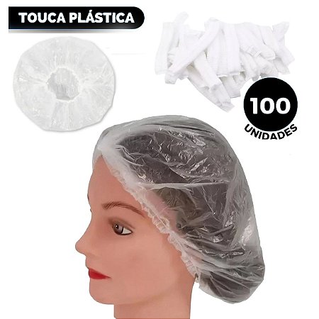 100 Toucas Plástica Descartável para Banho Cabelo Sanfonada