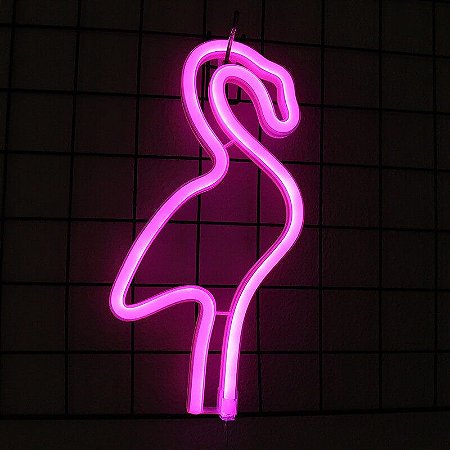 Luminária Flamingo Neon Led de Parede USB e Pilha
