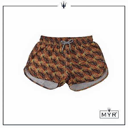 Short feminino - est. Folhagem laranja