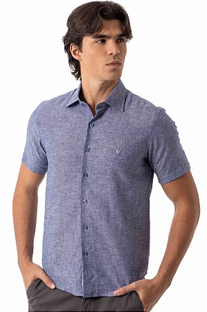Camisa de Linho Manga Curta - Jeans