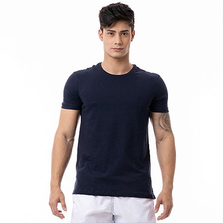 CAMISETA MESCLA MALHAS MYR LINHO AZUL MARINHO