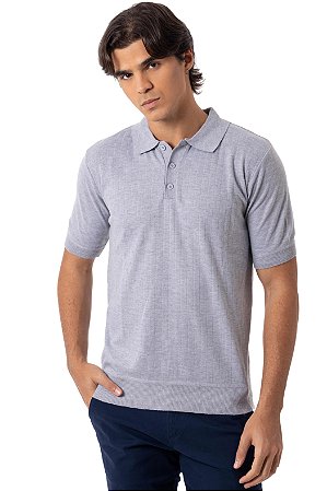 POLO TRICOT BOTAO MYR CINZA