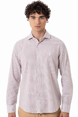 CAMISA LINHO MANGA LONGA MYR LISTRAS CAQUI