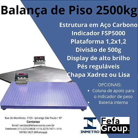 Balança de Piso 1,2x1,2 2500kg