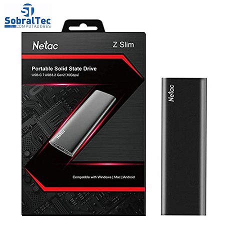 HD SSD Externo USB 3.2 Tipo C 500Gb 510Mb/s De Leitura E 440Mb/s De Escrita Netac