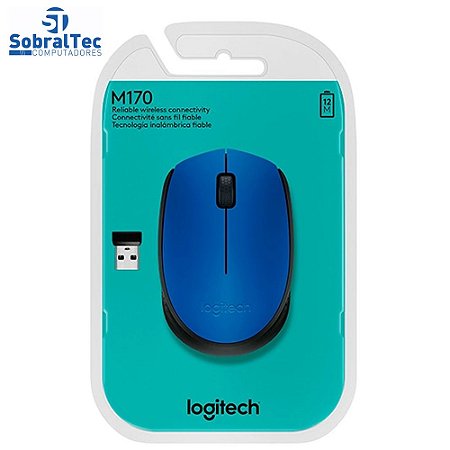 Mouse sem fio Logitech M170 com Design Ambidestro Compacto, Conexão USB e Pilha Inclusa - Azul