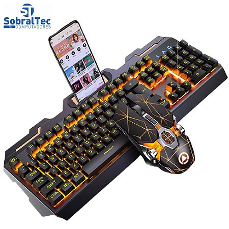 Kit Gamer Teclado E Mouse Preto Com RGB Led Golden Wolf V2