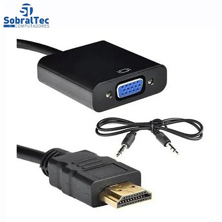 Mini Adaptador Conversor Hdmi Para Vga Com Saída De Áudio Preto