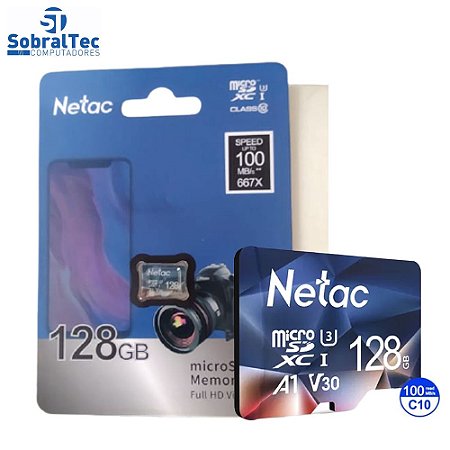 Cartão Micro SD Classe 10 U3 SDXC Netac 128Gb 100Mb/s De Leitura