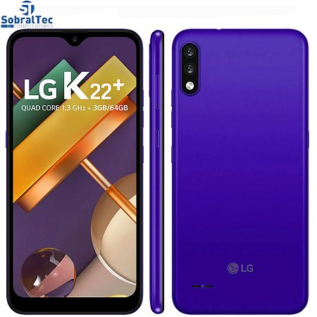 Celular LG K22 Plus 64GB 3GB RAM Dual SIM  4G LTE  Tela 6.2" Câmeras 12MP + 2MP e 5MP - Azul (LMK200HAW)