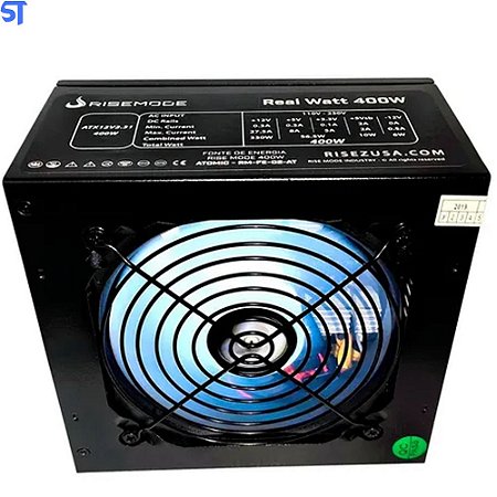 Fonte Gamer ATX Rise Mode Atomic 400W Real , Led Branco RM FE 02 AT