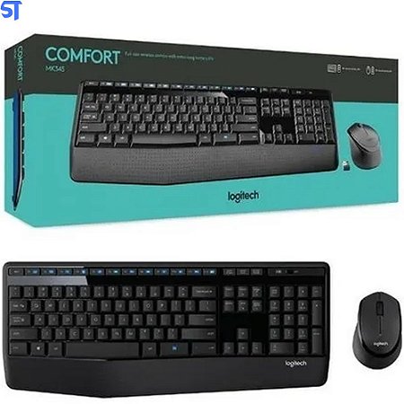 Teclado e Mouse Logitech Multimídia Wireless Mk345 Com Apoio de Braco Preto