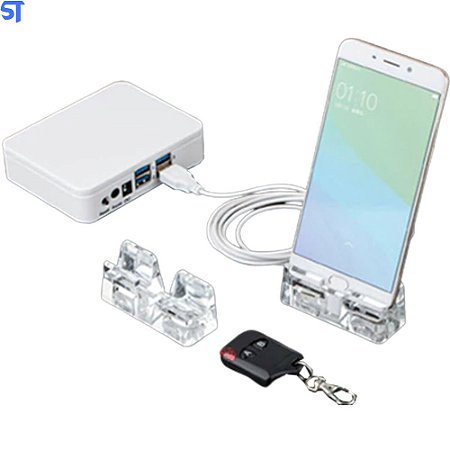 Sistema De Segurança Com 4 Portas USB Para Exposição De Smartphone Entrada Lightning  Com Suporte De Acrílico