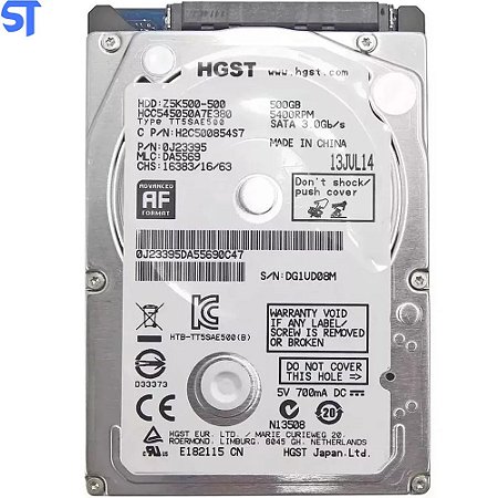 Hd Int. Notebook 500 Gb HGST Sata 3.0Gb/s Slim Usd