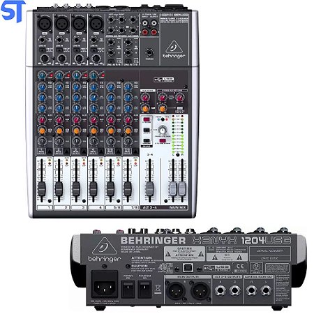 Mesa 4 canais XLR + 2 Estéreo USB Behringer XENYX 1204USB
