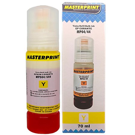 Refil de Tinta Epson Corante 504/544 Amarelo 70ML Masterprint Para Ecotank L4150 / L4160 / L4260 / L6171 / L6161