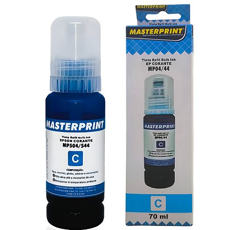 Refil de Tinta Epson Corante 504/544 Ciano 70ML Masterprint Para Ecotank L4150 / L4160 / L4260 / L6171 / L6161 / L61