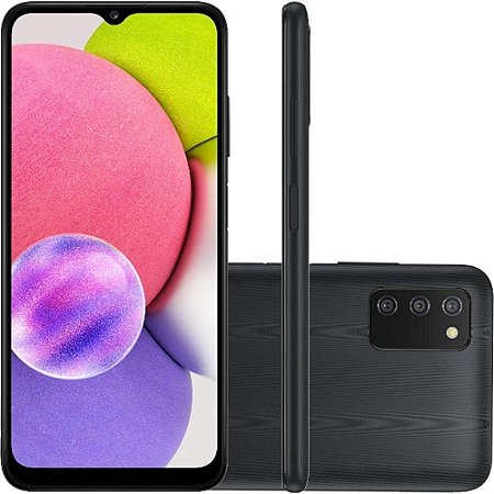 Smartphone Samsung Galaxy A03s 64GB Preto 4G - 4GB RAM Tela 6,5” Câm. Tripla + Selfie 5MP