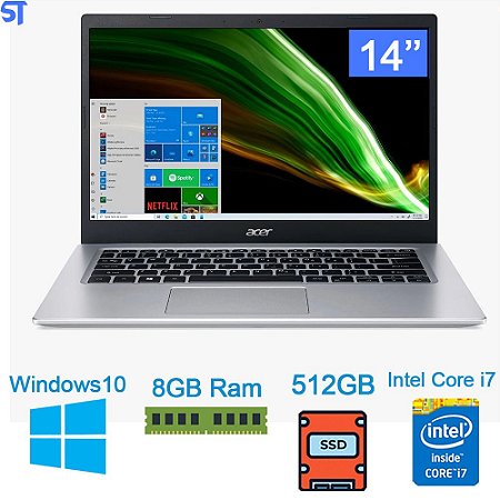 Notebook Acer Aspire 5 A514-54G-71QA Intel Core i7 11ª Gen Windows 10 Home 8GB 512GB sdd MX350 14'