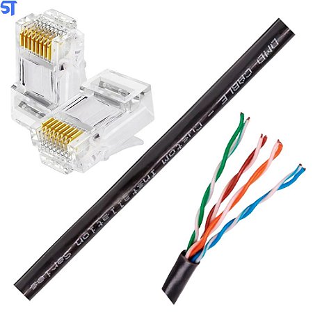 Cabo de Rede 3 Metros Crimpado Mk2 Tecno 23AWG UTP Categoria 5E Preto 3Mt Com Plug Wurt
