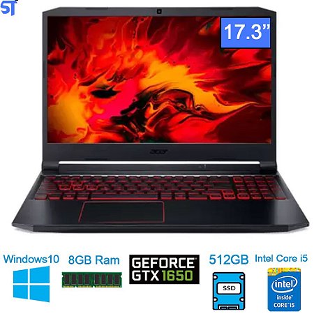 Notebook Gamer Acer Aspire Nitro 5 AN517-52-56PR Intel Core i5 10300H 8GB DDR4 512GB GTX 1650 Tela 17.3' Full HD