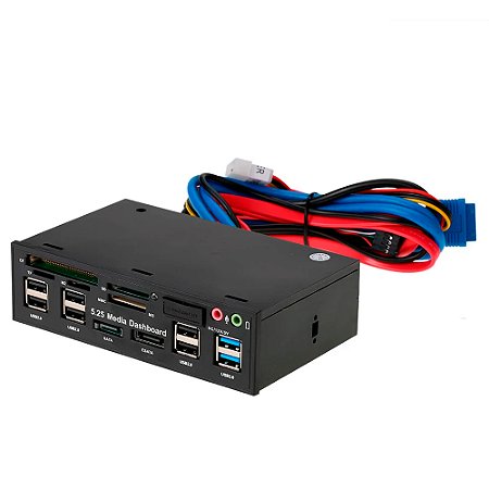 Hub USB 3.0 Multifunções com Leitor de Cartão, Porta eSATA/SATA, Compatível com Baias de 5.25"